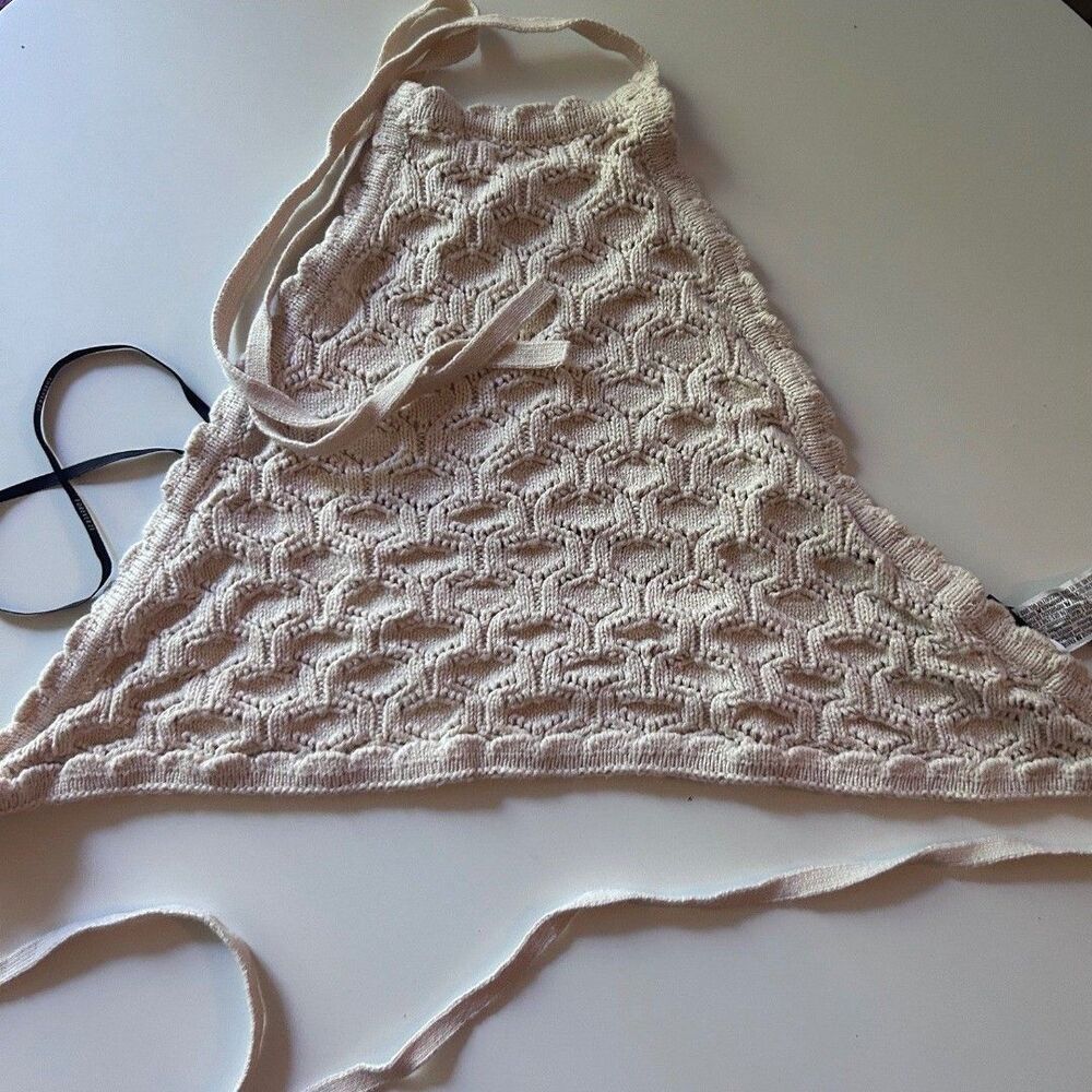 Forever 21 Cream Knit Tie Side Halter Top Size Small
